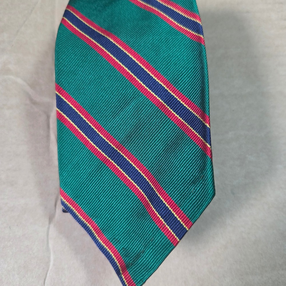 Polo Ralph Lauren Men Silk Tie Green Navy Red Yellow Striped Handmade Necktie 54